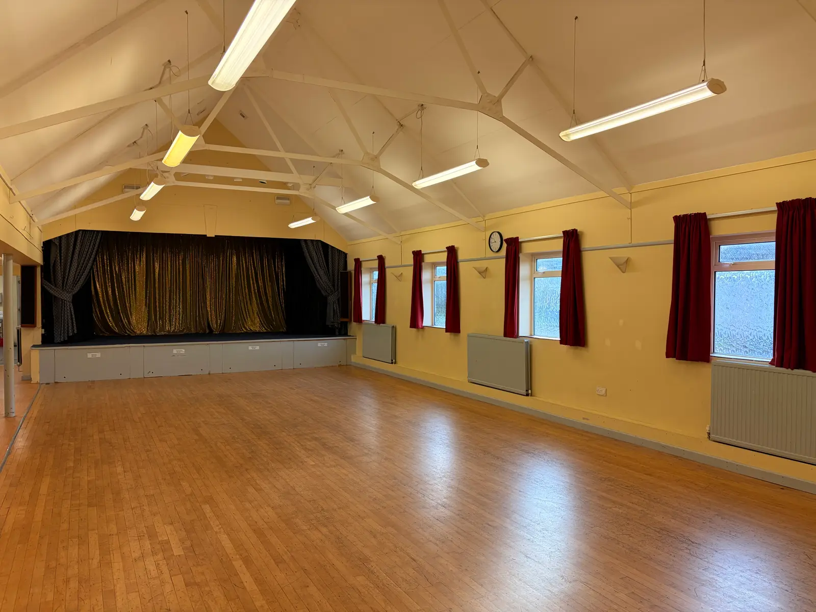Main hall with windows along one side